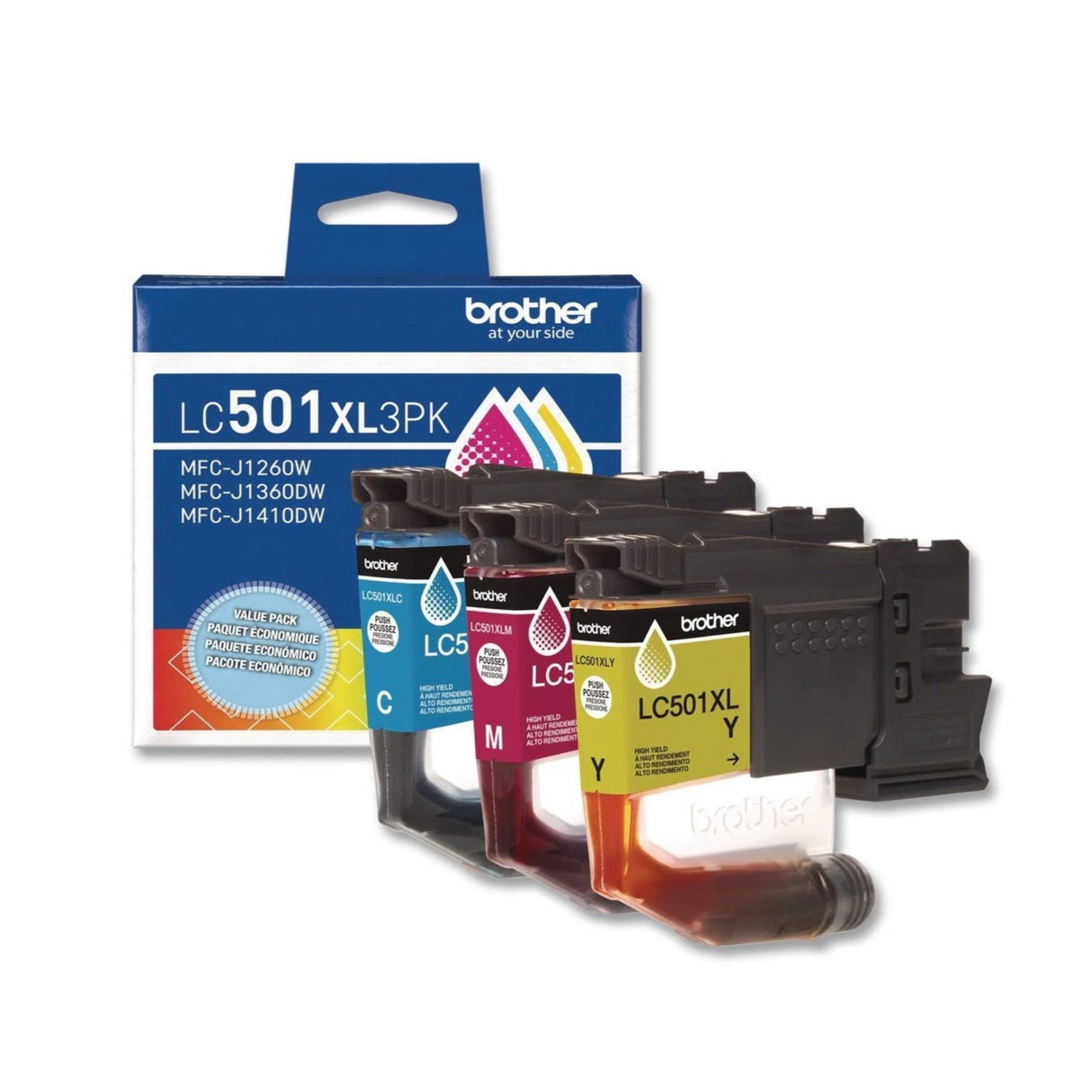 Brother LC501 3PK OEM HY Ink Cartridge 3 Pack, 3 X 500 Pages, C/M/Y