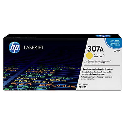 HP 307A CE742A OEM Toner Cartridge, 7300 pages, Yellow