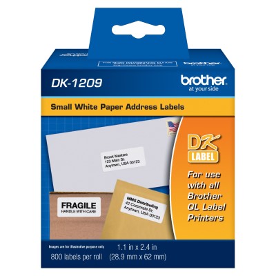Brother DK1209 OEM 1.1" X 2.4" 800 Count Die-Cut Address Adhesive Label Tape, Black on White