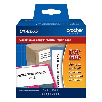 Brother DK2205 OEM 2.4" X 100' Continuous Length Film Adhesive Label Tape, Black on White