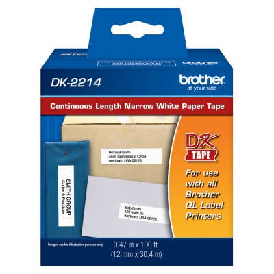 Brother DK2214 OEM .5" X 50' Continuous Length Film Adhesive Label Tape, Black on White