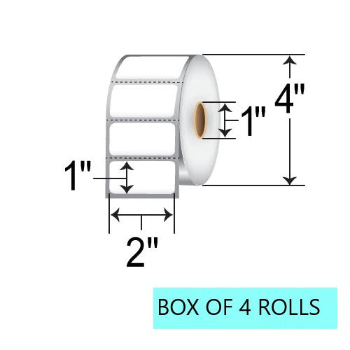 2" X 1" Direct Thermal Labels, 1400 Per Roll,  4" OD, 1" Core