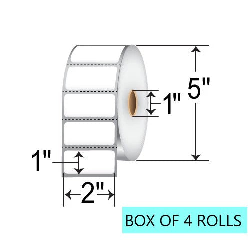 2" X 1" Direct Thermal Label, 2.3K Per Roll, 5" OD, 1" Core, White