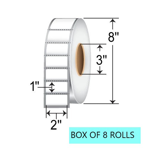 2" X 1" Direct Thermal Labels, 5.5k Per Roll, 8" OD, 3" Core