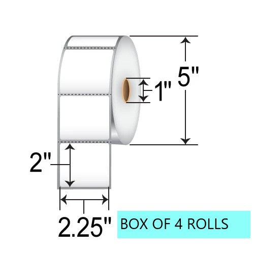 2.25" X 2" Direct Thermal Label, 1.37K Per Roll, 5" OD, 1" Core, White