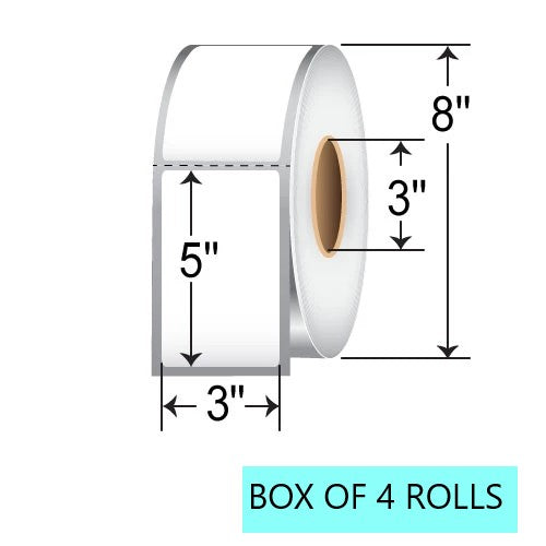 3" X 5" Direct Thermal Labels, 1.25k Per Roll, 8" OD, 3" Core