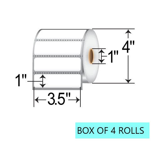 3.5" x 1" Direct Thermal Label, 1.31K Per Roll, 4" OD, 1" Core, White