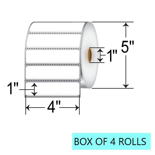 4" X 1" Direct Thermal Labels, 2300 Per Roll, 5" OD, 1" Core