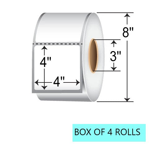4" X 4" Direct Thermal Labels, No Perf, 1.5K Per Roll, 8" OD, 3" Core