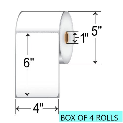 4" X 6" Direct Thermal Labels, 450 Per Roll, 5" OD, 1" Core