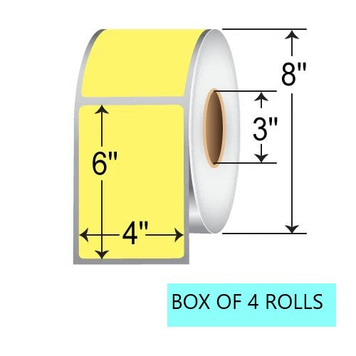 4" X 6" Direct Thermal Tinted Label, 1K Per Roll, 8" OD, 3" Core, Yellow