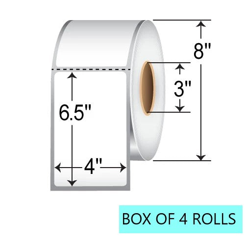 4" X 6.5" Direct Thermal Labels W/ Perf, 900 Per Roll, 8" OD, 3" Core