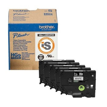 Brother HGES241 5PK .7" X 26.25' Extra Strength Adhesive Label Tape, 5PK, Black on White