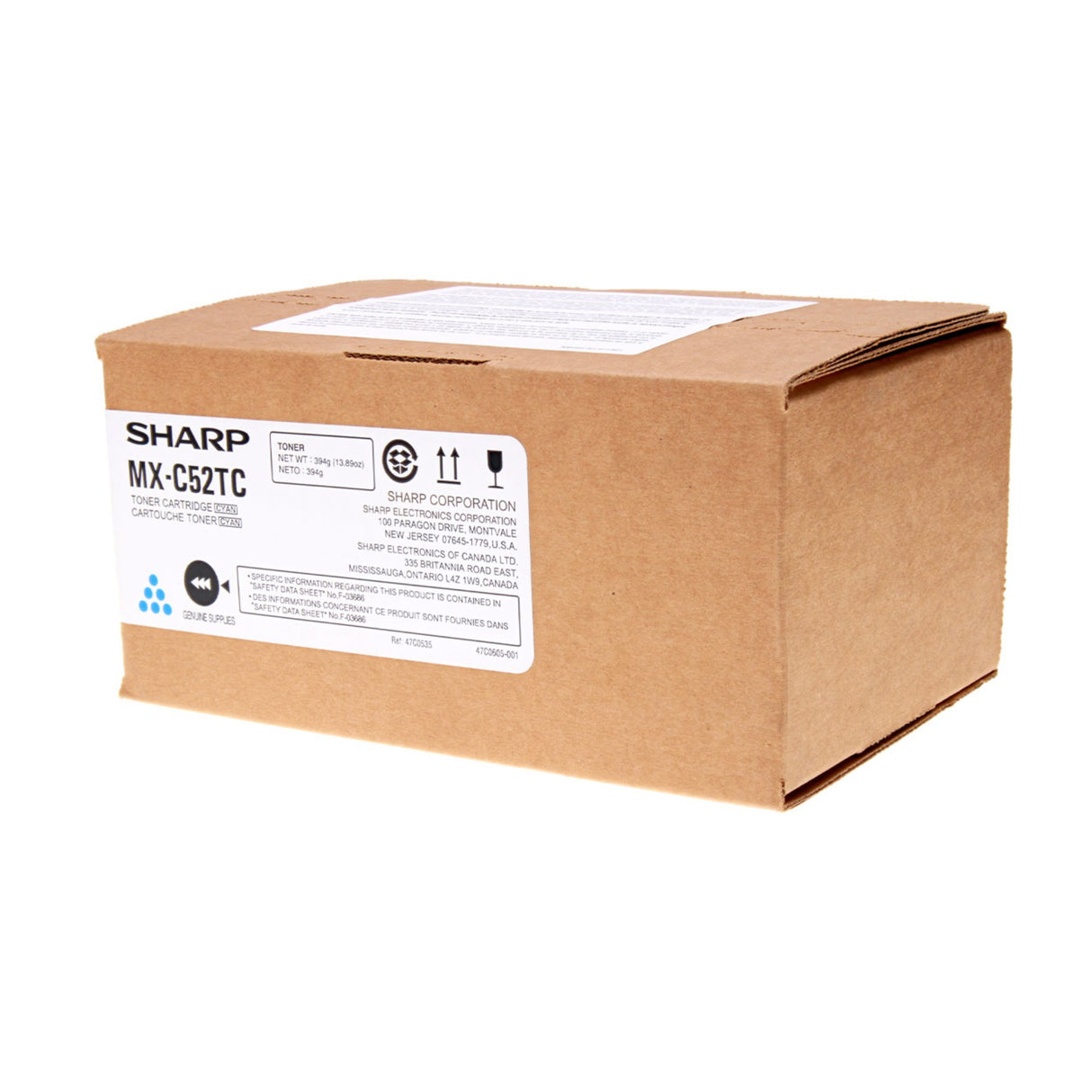 Sharp MX-C52TC OEM Toner Cartridge, 14.2K Pages, Cyan