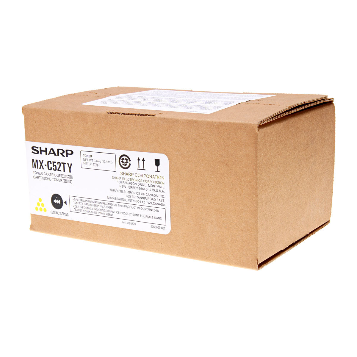 Sharp MX-C52TY OEM Toner Cartridge, 14.2K Pages, Yellow