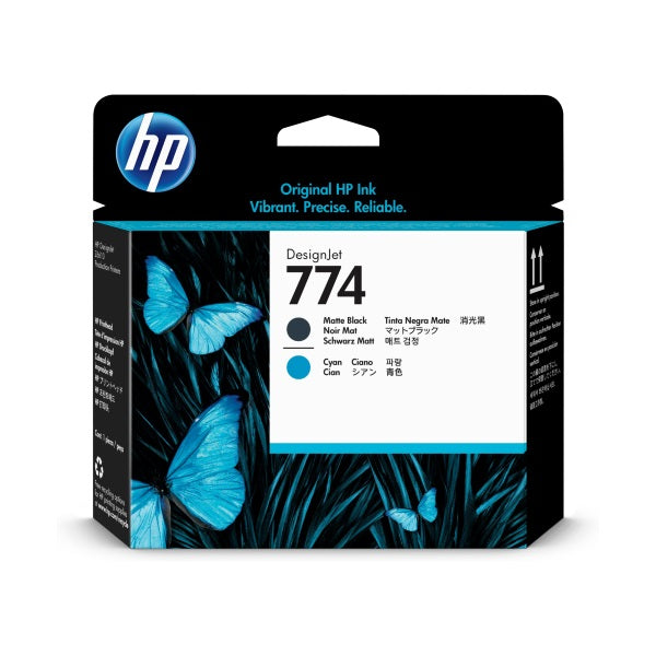 HP 774 P2W01A OEM Printhead Cartridge, Black/Cyan