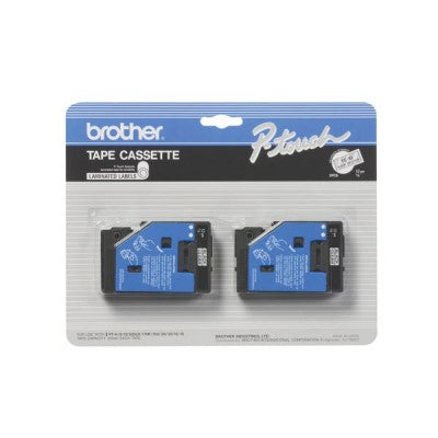 Brother TC10 2PK OEM .5" X 25' Laminated Label Tape, 2PK, Black on Clear