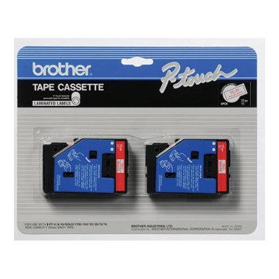 Brother TC21 2PK OEM .5" X 25' Laminated Label Tape, 2PK, Red on White