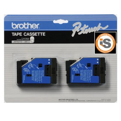Brother TC34Z 2PK OEM .35" X 25' Laminated Label Tape, 2PK, White on Black