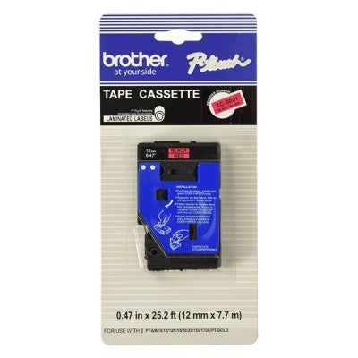 Brother TC5001 OEM .5" X 25' Laminated Label Tape, Black on Red
