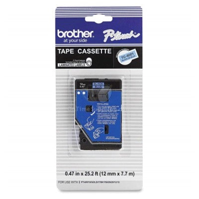 Brother TC6001 OEM .5" X 25.2' Laminated Label Tape, Black on Blue