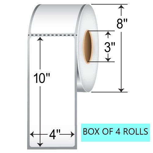 4" X 10" Thermal Transfer Labels, 600 Per Roll, 8" OD, 3" Core