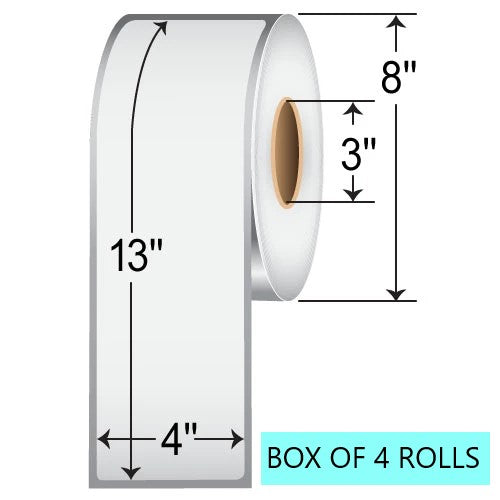 4" X 13" Thermal Transfer Labels, 475 Per Roll, 8" OD, 3" Core