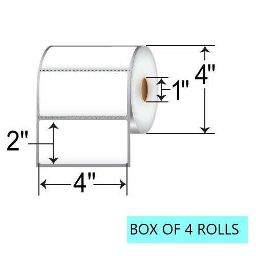 4" X 2" Thermal Transfer Labels, 730 Per Roll, 4” OD, 1” Core