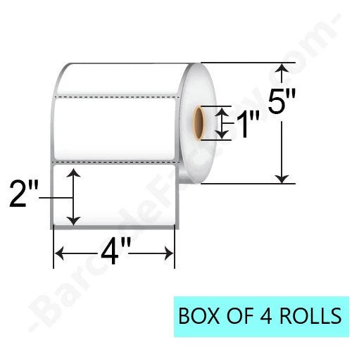 4" X 2" Thermal Transfer Labels, 1.25K Per Roll, 5" OD, 1" Core