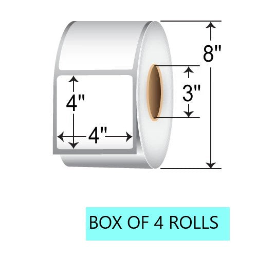 4" X 4" Thermal Transfer Labels W/O Perf, 1.5K Per Roll, 8" OD, 3" Core