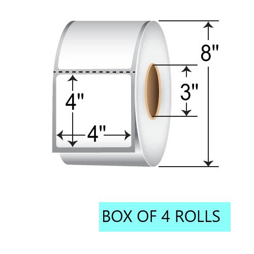 4" X 4" Thermal Transfer Labels,1.5K Per Roll, 8" OD, 3" Core