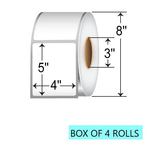 4" X 5" Thermal Transfer Labels W/O Perf , 1.25K Per Roll, 8" OD, 3" Core