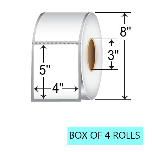 4" X 5" Thermal Transfer Labels, 1.25K Per Roll, 8" OD, 3" Core