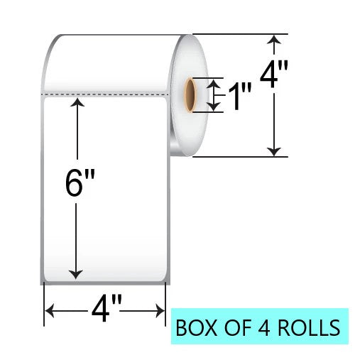 4" X 6" Thermal Transfer Labels, 250 Per Roll,  4" OD, 1" Core