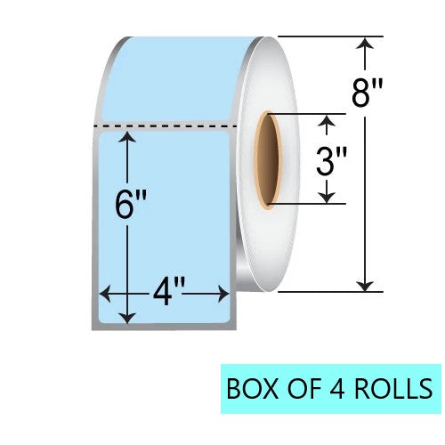 4" X 6" Thermal Transfer Labels, 250 Per Roll,  8" OD, 3" Core, Blue