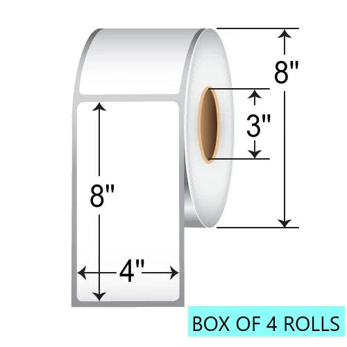 4" X 8" Thermal Transfer Labels W/O Perf, 750 Per Roll, 8" OD, 3" Core