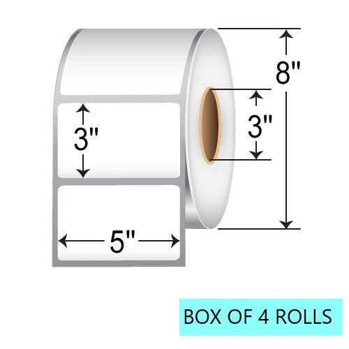 5" X 3" Thermal Transfer Labels W/O PERF, 1.9K Per Roll, 8" OD, 3" Core