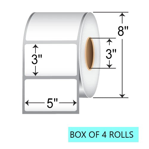 5" X 3" Thermal Transfer Labels, 1.9K Per Roll, 8" OD, 3" Core