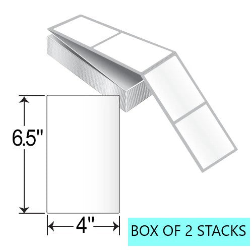 4" X 6.5" FanFold Labels, 2K Per Stack, White