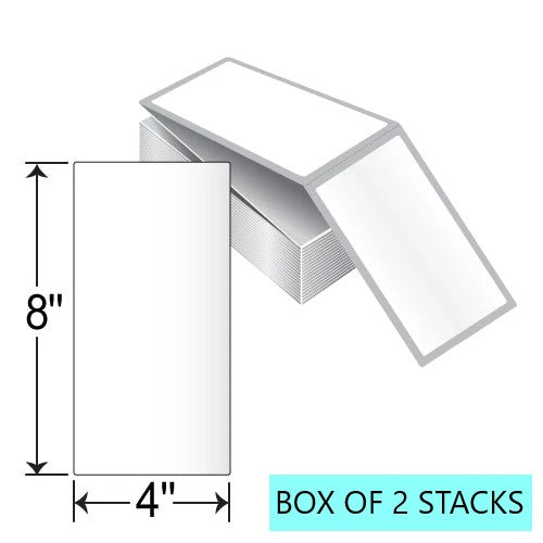 4" X 8" FanFold Labels, 1.25K Per Stack, White