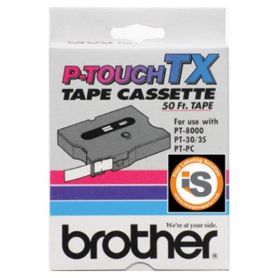 Brother TX4311 OEM .5" X 50' Laminated Label Tape, Black on Red