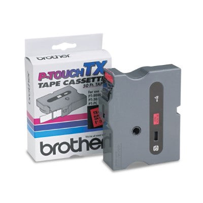 Brother TX4511 OEM 1" X 50' Laminated Label Tape, Black on Red