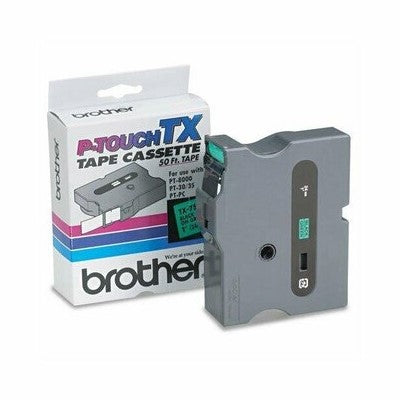 Brother TX7511 OEM 1" X 50' Laminated Label Tape, Black on Green