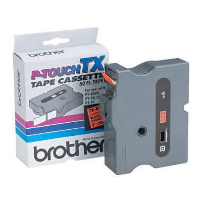 Brother TXB511 OEM 1" X 50' Laminated Label Tape, Black on Fluorescent Orange