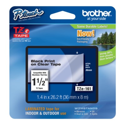Brother TZE161 OEM 1.5" X 26.2' Laminated Label Tape, Black on Clear