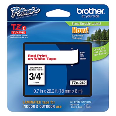 Brother TZE242 OEM .75" X 26.2' Laminated Label Tape, Red on White