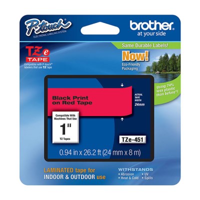 Brother TZE451 OEM 1" X 26.2' Laminated Label Tape, Black on Red