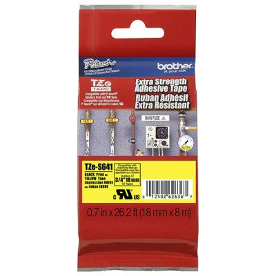 Brother TZES631 OEM 1.5" X 26.2' Extra Strength Super Adhesive Industrial Label Tape, Black on Yellow