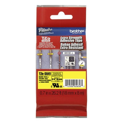 Brother TZES641 OEM .75" X 26.2' Extra Strength Super Adhesive Industrial Label Tape, Black on Yellow