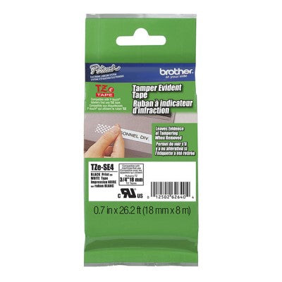 Brother TZESE4 OEM .75" X 26.2' Laminated Security Label Tape, Black on White